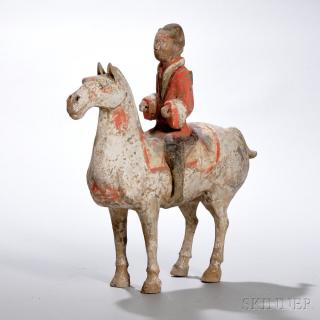 Appraisal: Pottery Horse and Rider Pottery Horse and Rider China possibly