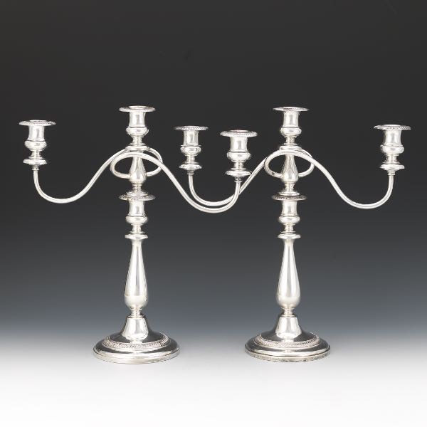 Appraisal: PAIR OF STERLING SILVER INTERCHANGEABLE CANDELABRA M FRED HIRSCH CO