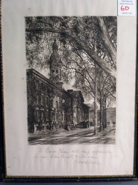 Appraisal: Etching of Nassau Hall Princeton University pencil signed Samuel Chamberlain