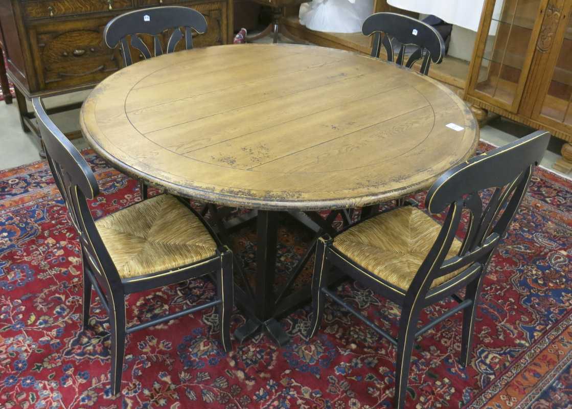 Appraisal: ROUND DINING TABLE AND FOUR CHAIRS Williams-Sonoma Bosquet Collection distressed