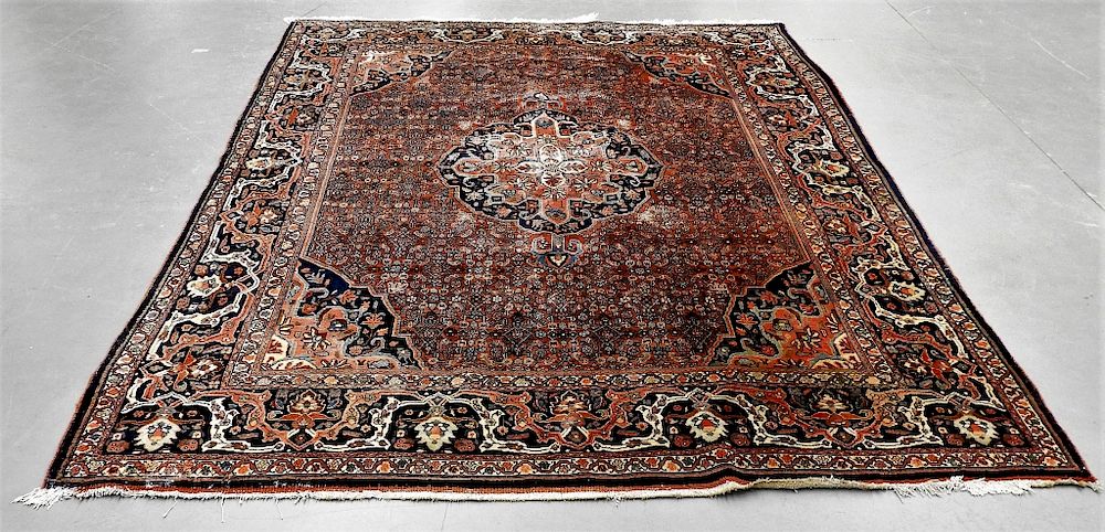 Appraisal: Antique Persian Bidjar Wool Carpet Rug Persia Circa Central medallion