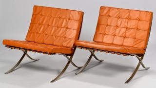 Appraisal: Pair of Barcelona Style Chairs Pair Mid-century modern Barcelona style