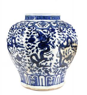 Appraisal: Chinese Yuan Style Blue White Dragon Vase Chinese th century