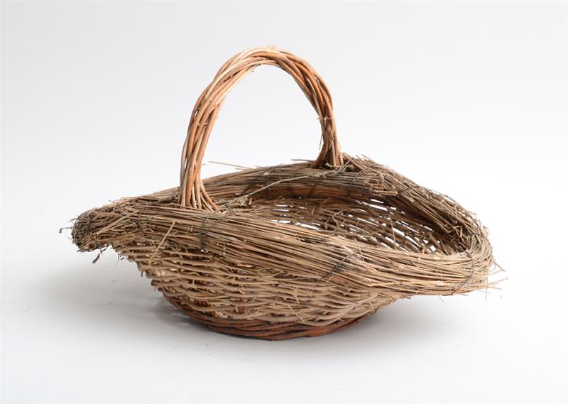 Appraisal: WOVEN WICKER GARDEN BASKET WITH HANDLE Together with a metal-mounted