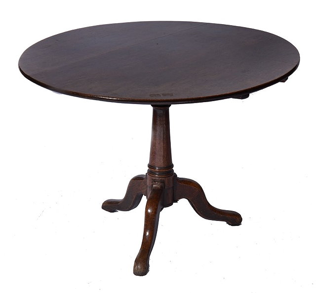 Appraisal: A GEORGE III OAK TILT TOP TRIPOD TABLE cm diameter