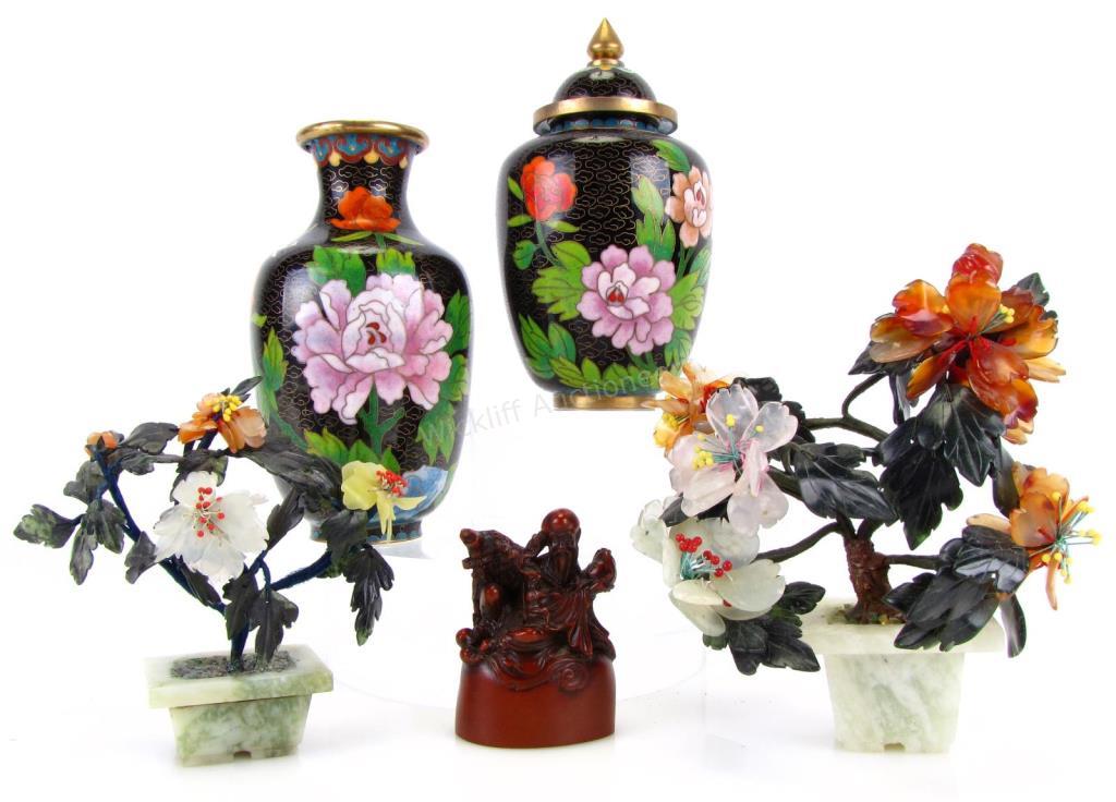 Appraisal: Group of Oriental Decorative Accessories five total including Cloisonne vase