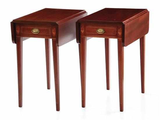 Appraisal: Pair Hepplewhite style inlaid mahogany Pembroke tables by Shamburger Reproductions