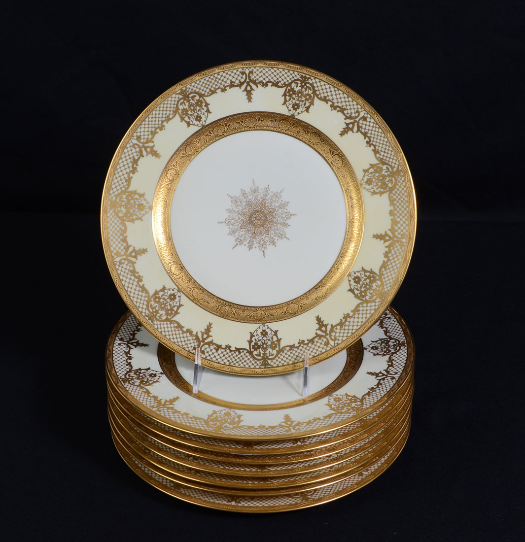 Appraisal: HEINRICH CO GOLD RIM SERVICE PLATES Cream ground gold decorated