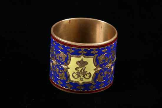 Appraisal: RUSSIAN ENAMELLED BRASS NAPKIN RING Circa Of typical form Cobalt