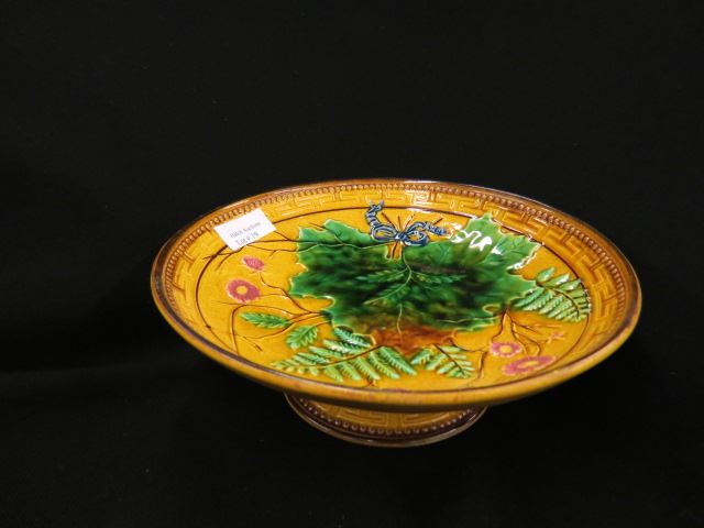 Appraisal: Majolica Pottery Compote fern and fauna on yellow pedestal base