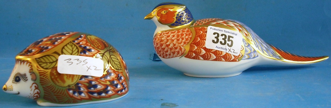 Appraisal: Royal Crown Derby Paperweights Orchard Hedgehog and Pheasant boxed