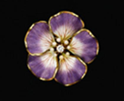 Appraisal: Purple and lavender enamel flower pin early th century Diamond