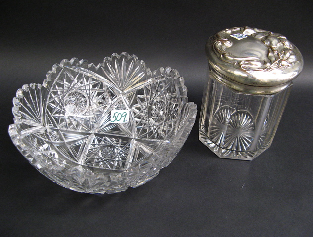 Appraisal: SILVER GLASS HUMIDOR AND A CUT GLASS BOWL pieces The