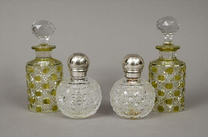 Appraisal: Pair of English Victorian Cut Glass Scent Bottles with Silver