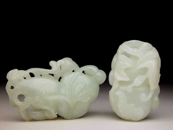 Appraisal: TWO ANTIQUE JADE TOGGLES Two well carved antique Chinese jade