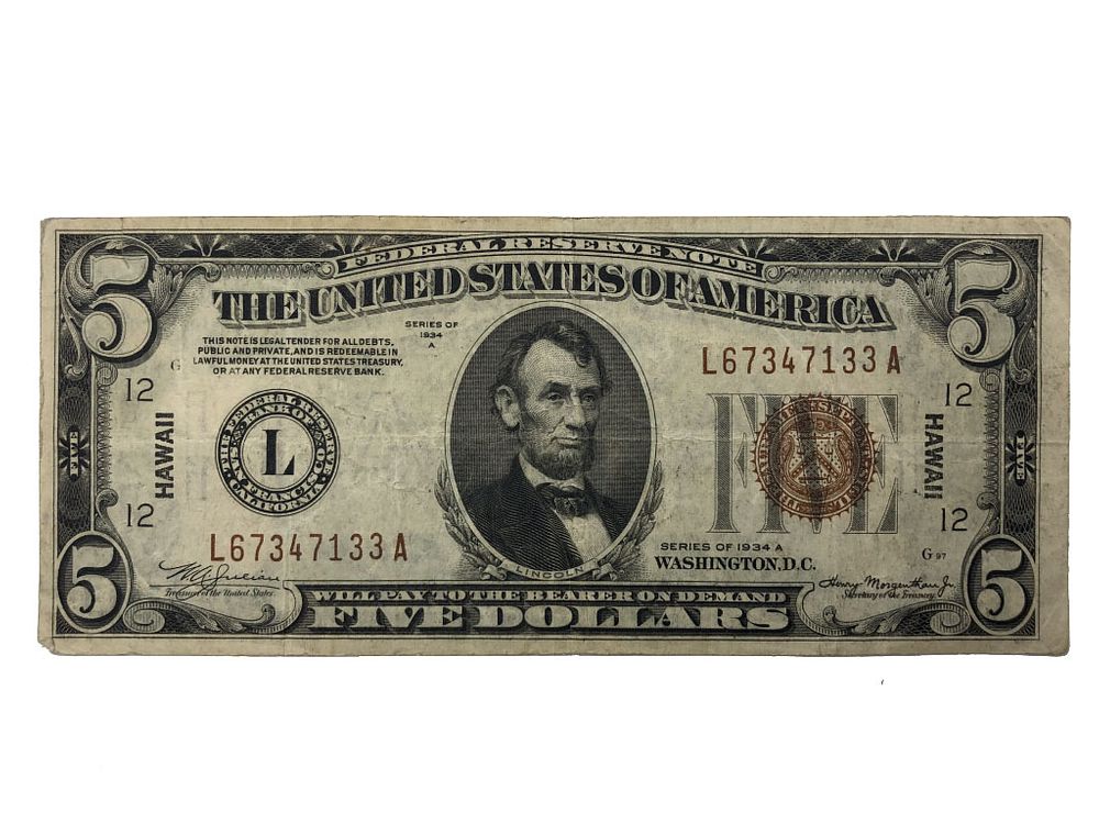 Appraisal: A Five Dollar Hawaii Federal Reserve Note Curr L Hawaii