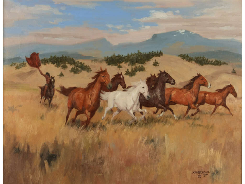 Appraisal: Bruce Kimberling NM - Running the Herd oil on canvas