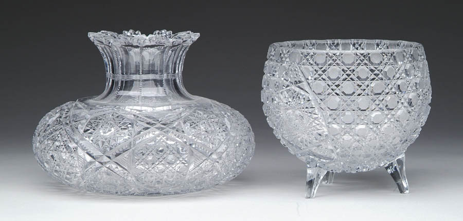 Appraisal: TWO PIECES OF CUT GLASS Footed bowl has hobstar and