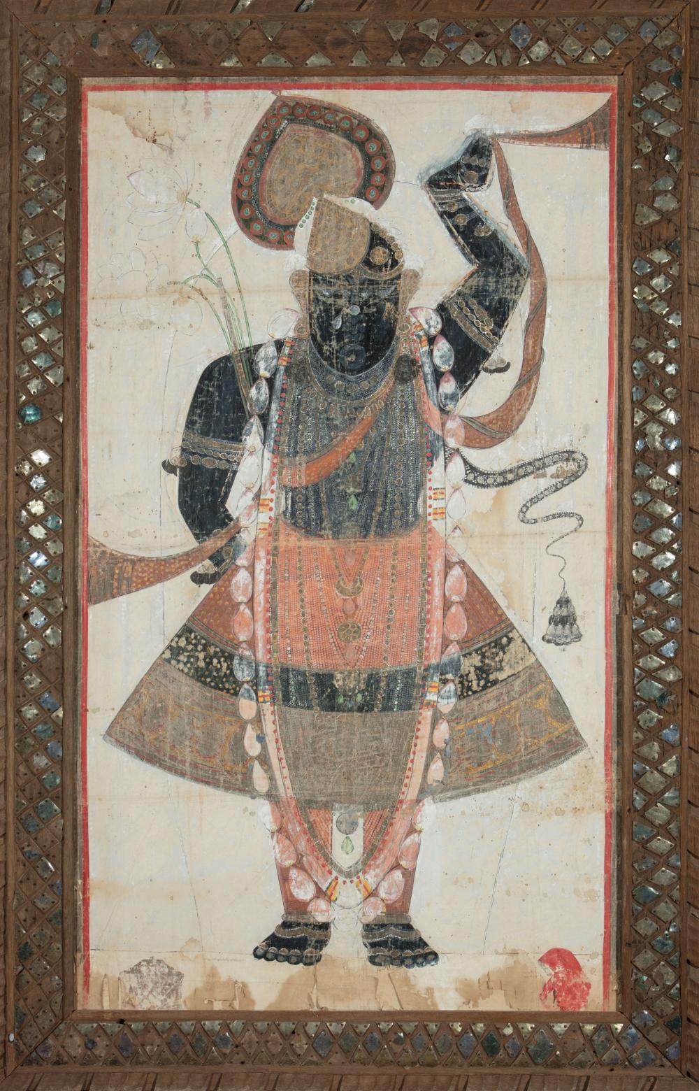 Appraisal: Antique Indian Painted Cotton Pichhavai or Pichhwai of Shri Nathji