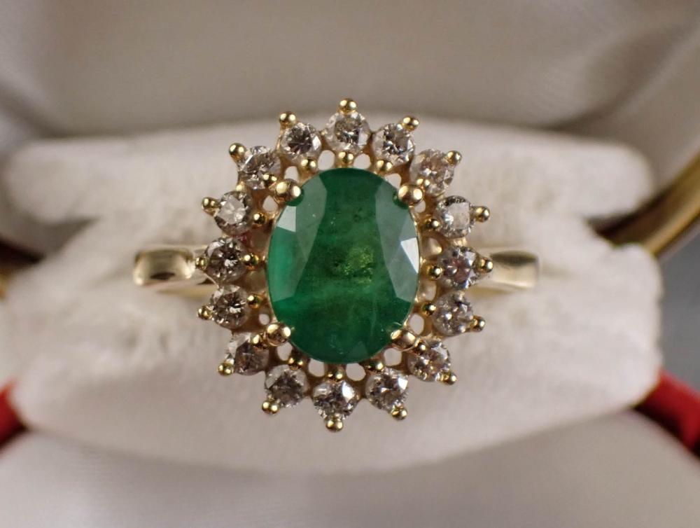 Appraisal: EMERALD DIAMOND AND FOURTEEN KARAT GOLD RING with round full-cut