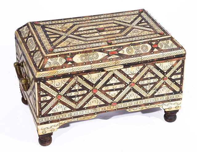 Appraisal: AN INDIAN OR TURKISH MOTHER OF PEARL INLAID COFFER with