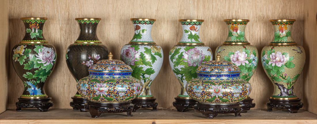 Appraisal: LOT OF CHINESE CLOISONNE AND CHAMPLEVE ENAMEL VASES AND JARS