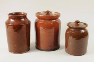 Appraisal: Three Redware Jars Three redware jars high wide to high