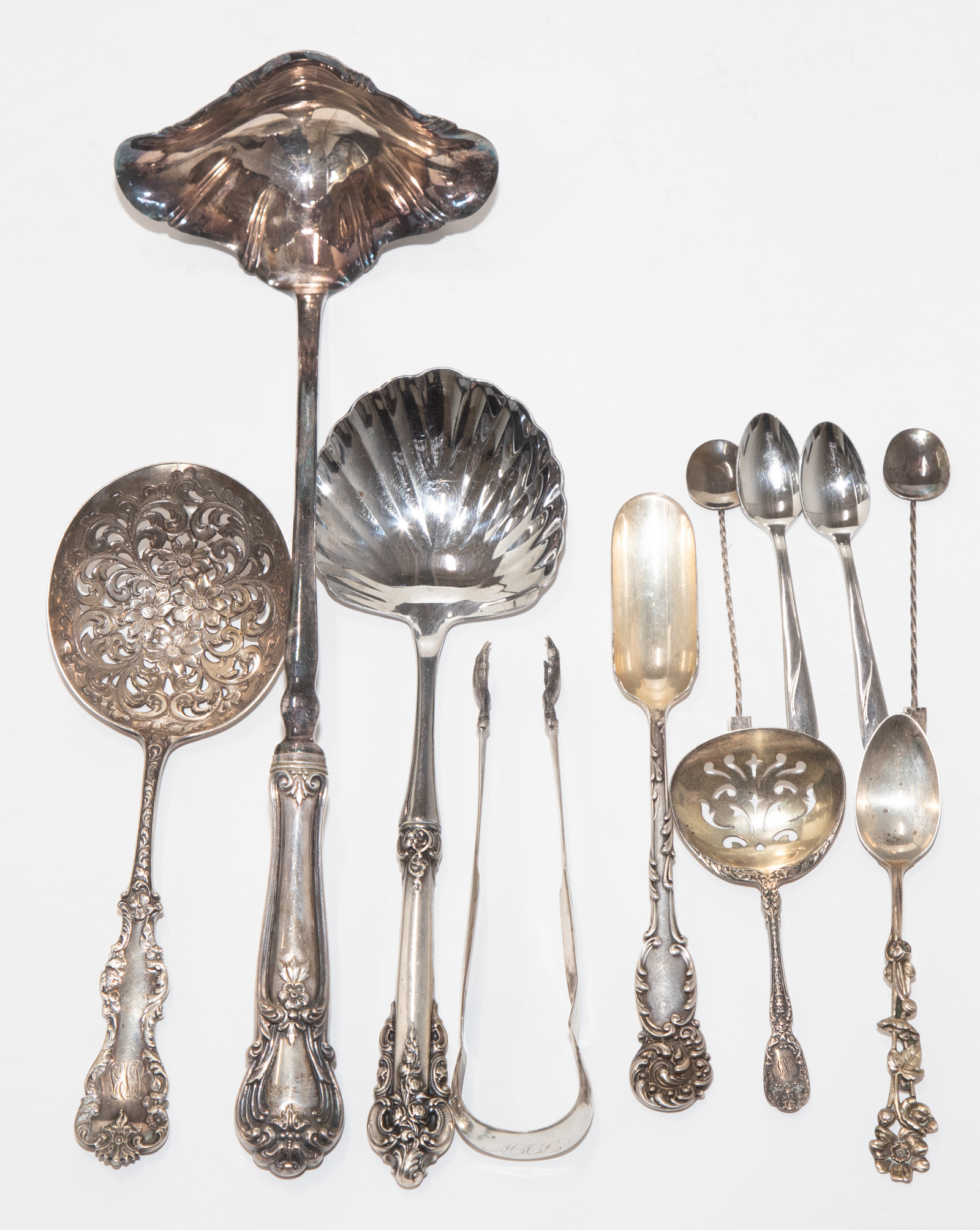 Appraisal: ASSORTED STERLING COIN SILVER SERVING PIECES Including a sterling handled