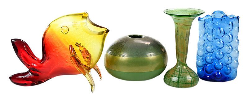 Appraisal: Group of Four Modern Glass Table Objects American th st