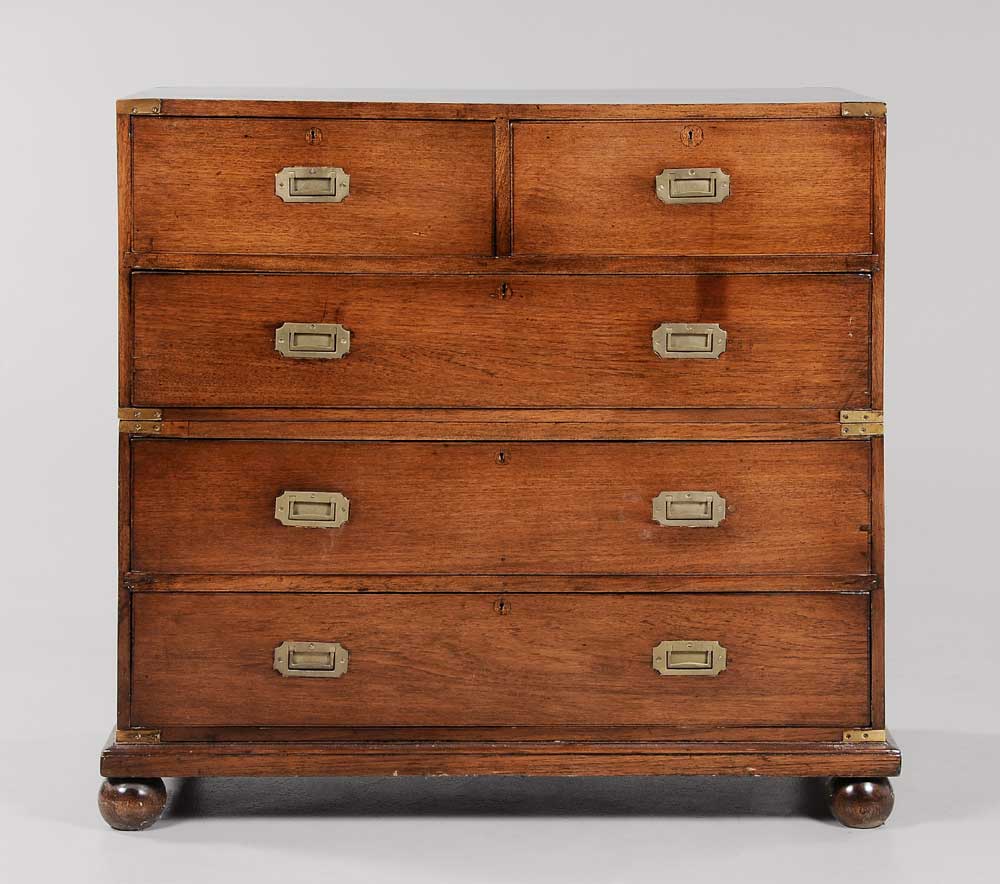 Appraisal: Brass-Mounted Mahogany Campaign Chest British th century two-case construction mahogany