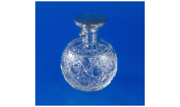 Appraisal: Silver Topped Scent Bottle Of Globular Cut Glass Form The