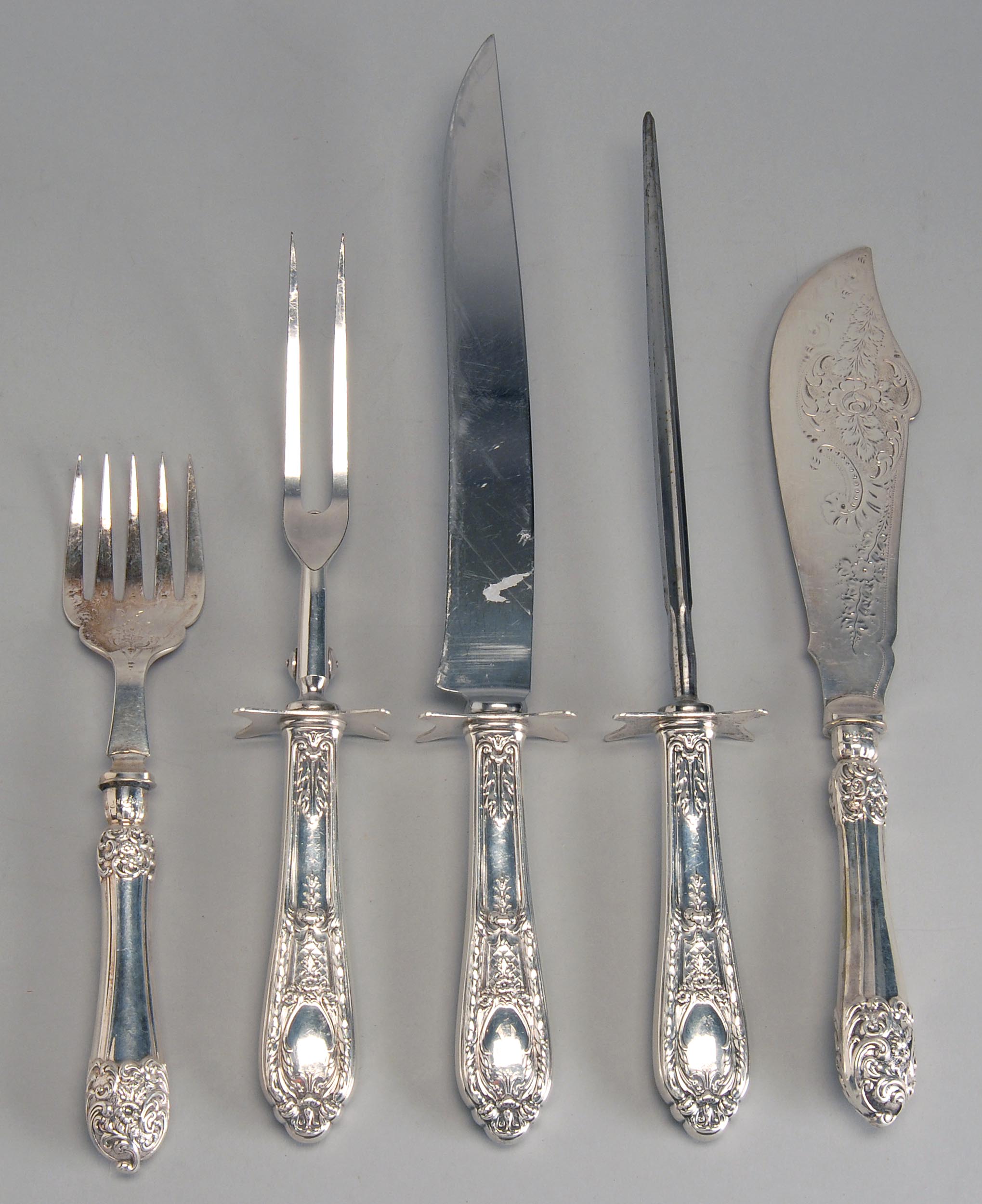 Appraisal: THREE-PIECE STERLING SILVER HANDLED CARVING SET BY INTERNATIONAL SILVER CO