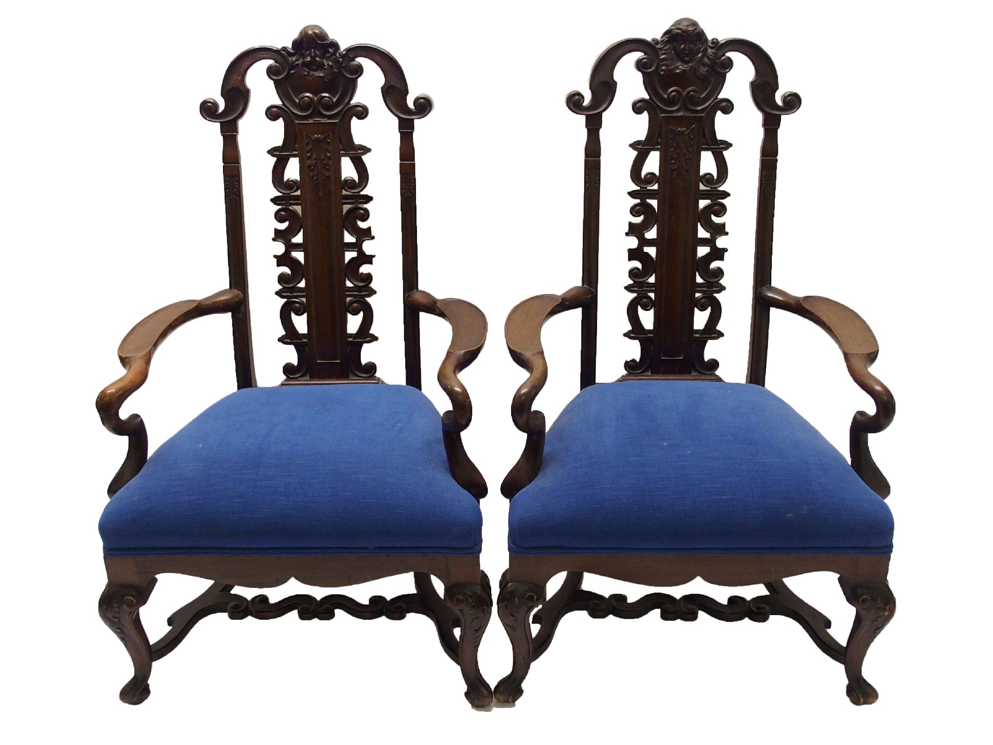 Appraisal: A pair of stained parlour chairscarved with a male and