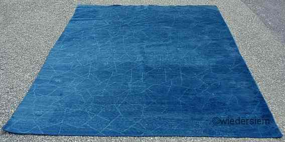 Appraisal: Blue contemporary carpet with incised geometric design 'x ' ''