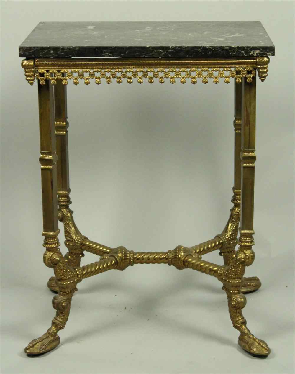 Appraisal: MARBLE AND BRASS SIDE TABLE with rectangular black marble top