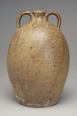 Appraisal: Alkaline glaze stoneware ovoid jug double strap handles mottled brown