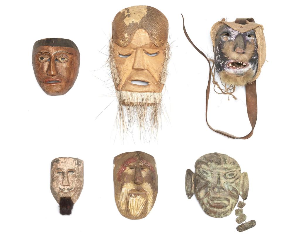 Appraisal: Six Mexican festival masks th Century Mexico Comprising five polychromed