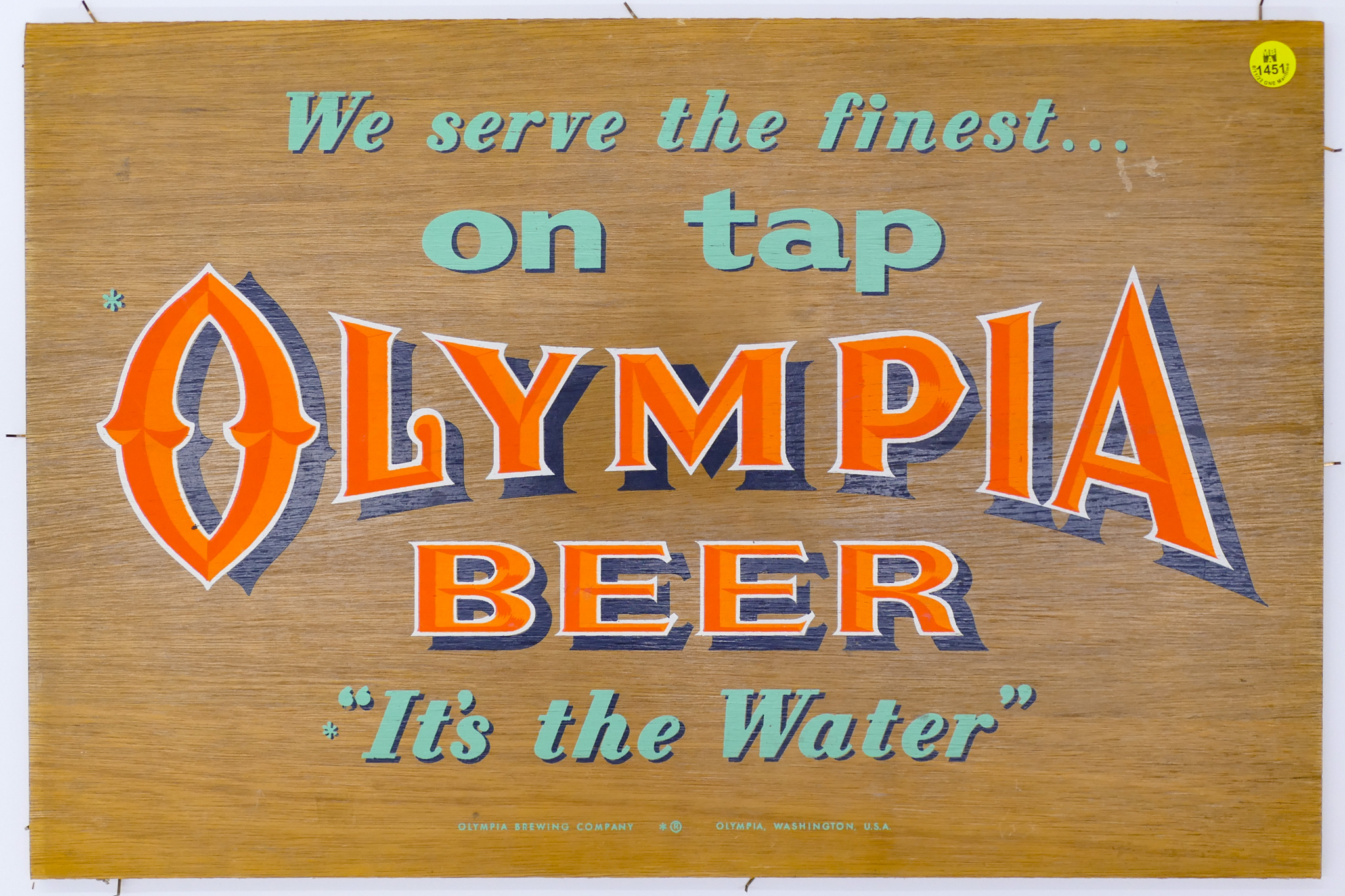 Appraisal: Vintage Olympia Beer Wood Advertising Sign ''x ''