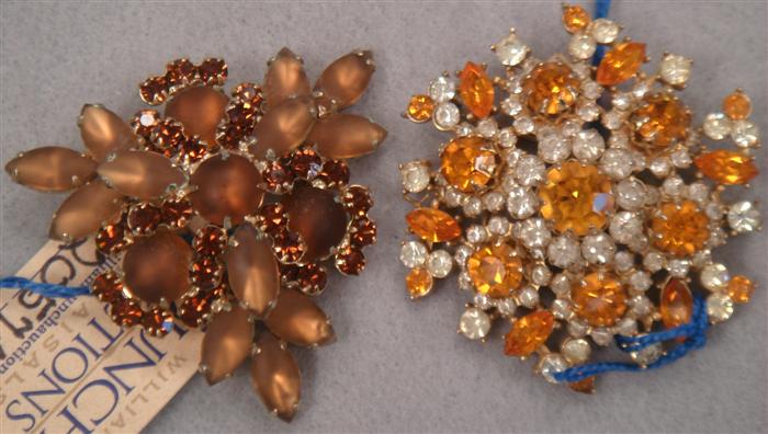 Appraisal: Brooches Champagne and clear rhinestones Amber Juliana type stones along