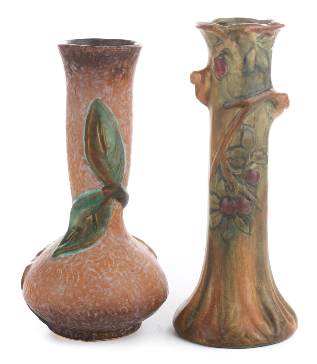 Appraisal: Two Weller art pottery vases circa s Woodcraft Apple Tree