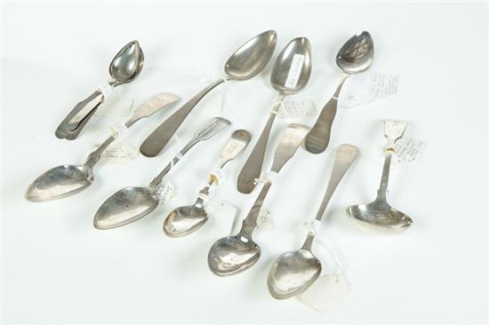 Appraisal: GROUP OF SILVER SPOONS Mostly American th century and coin