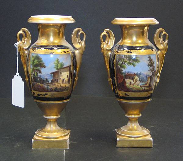 Appraisal: A pair of French porcelain two-handled vases first quarter th