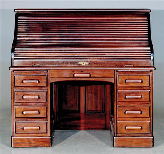 Appraisal: Derby mahogany rolltop desk Boston Massachusetts th century rectangular top