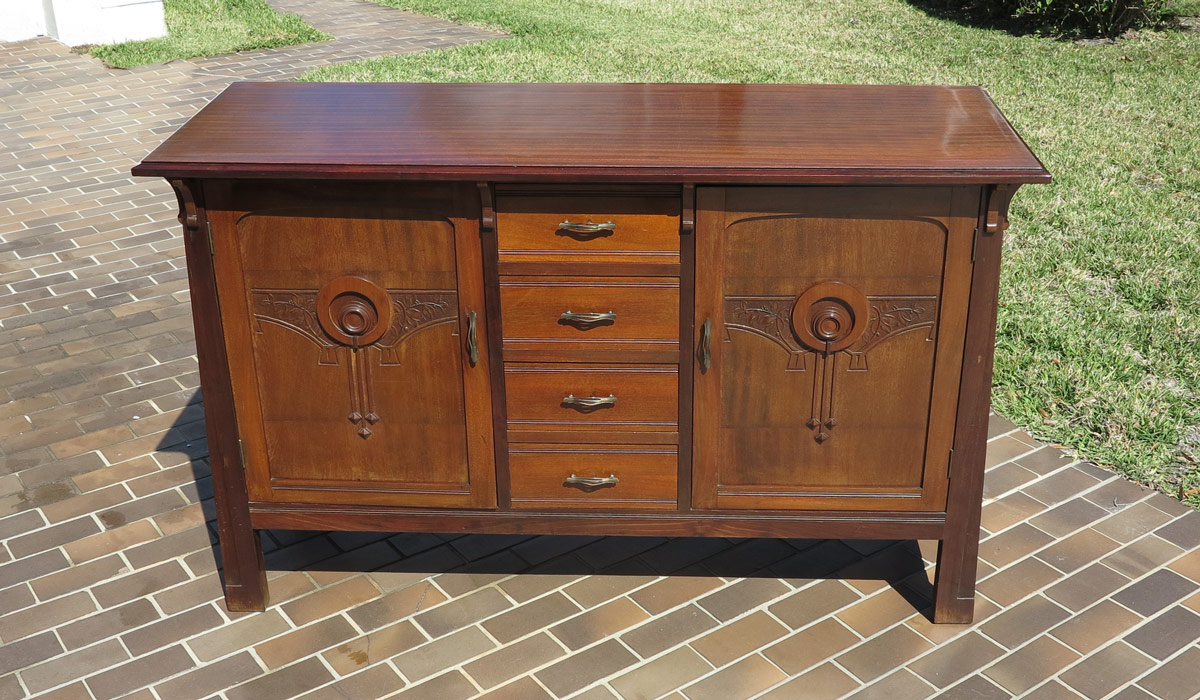 Appraisal: TRANSITIONAL ARTS CRAFTS PERIOD SIDEBOARD Transitional Art Nouveau to Arts