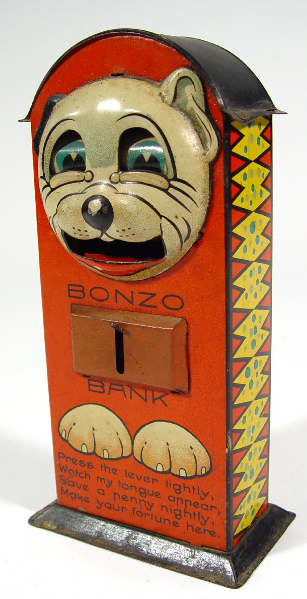 Appraisal: German tinplate Bonzo novelty moneybox operated by a lever with