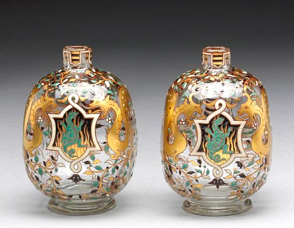 Appraisal: A pair of mile Gall enamel glass bottles late th