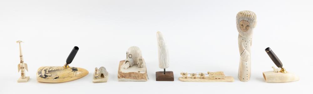 Appraisal: EIGHT ESKIMO IVORY AND BONE ITEMS TH CENTURY HEIGHTS TO