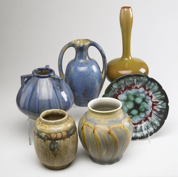 Appraisal: FRENCH AND ENGLISH CERAMICS Six vessels by Pierrefonds Longwy Cranston