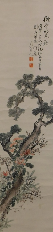 Appraisal: JAPANESE ARBOREAL HANGING WALL SCROLL INK PAINTING Japan Jagged tree