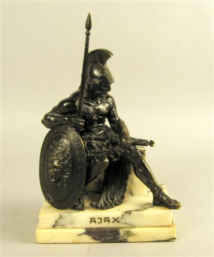 Appraisal: Continental bronze figure ajax Dark brown patinated the seated figure